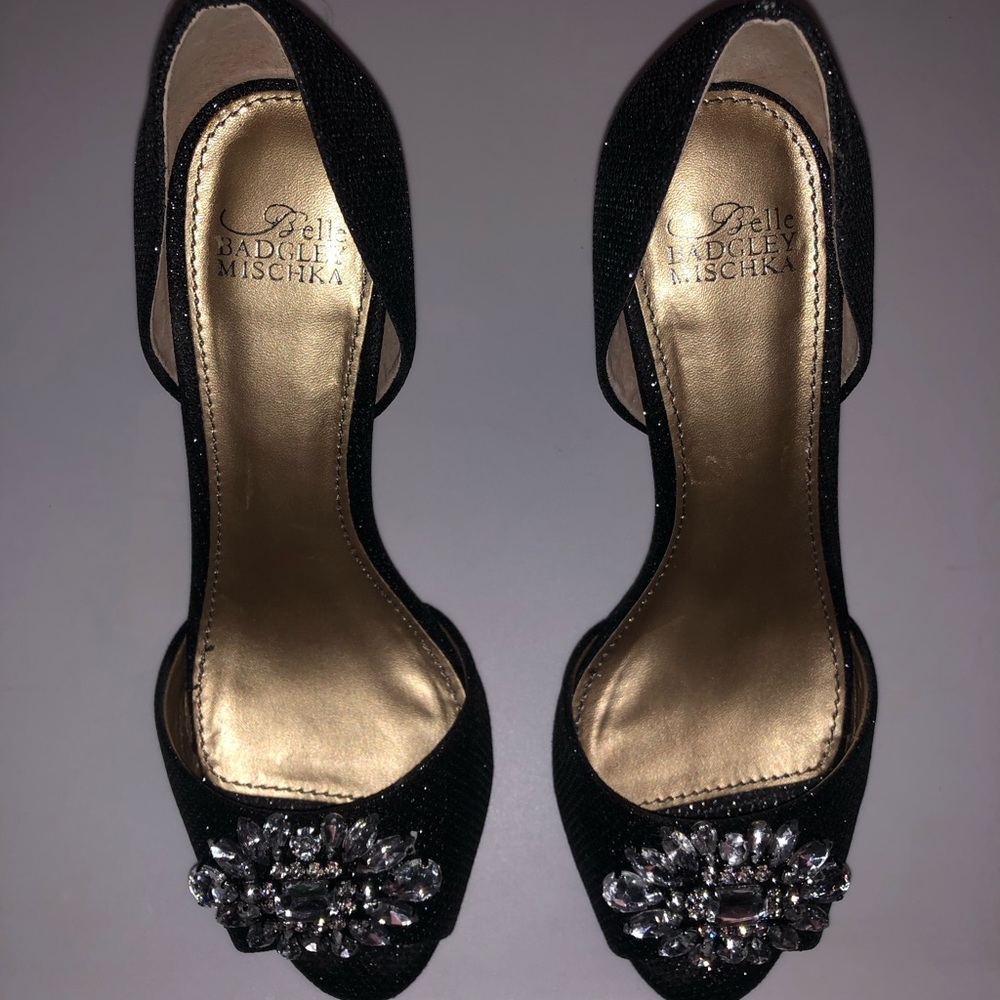 Belle by Badgley Mischa Gala glitter Pumps Heel | Black size 5.5 but fits a 6
